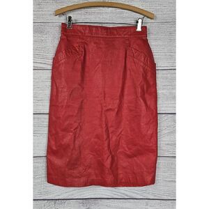 J.F.S. Vintage Genuine Leather High Waisted Skirt Red Size 27in